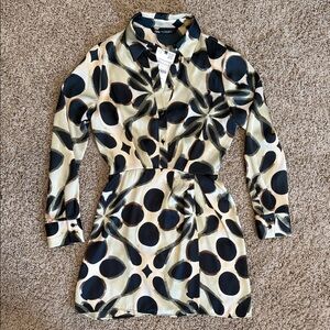 Zara Black and Cream Patterned Long Sleeve Dress
